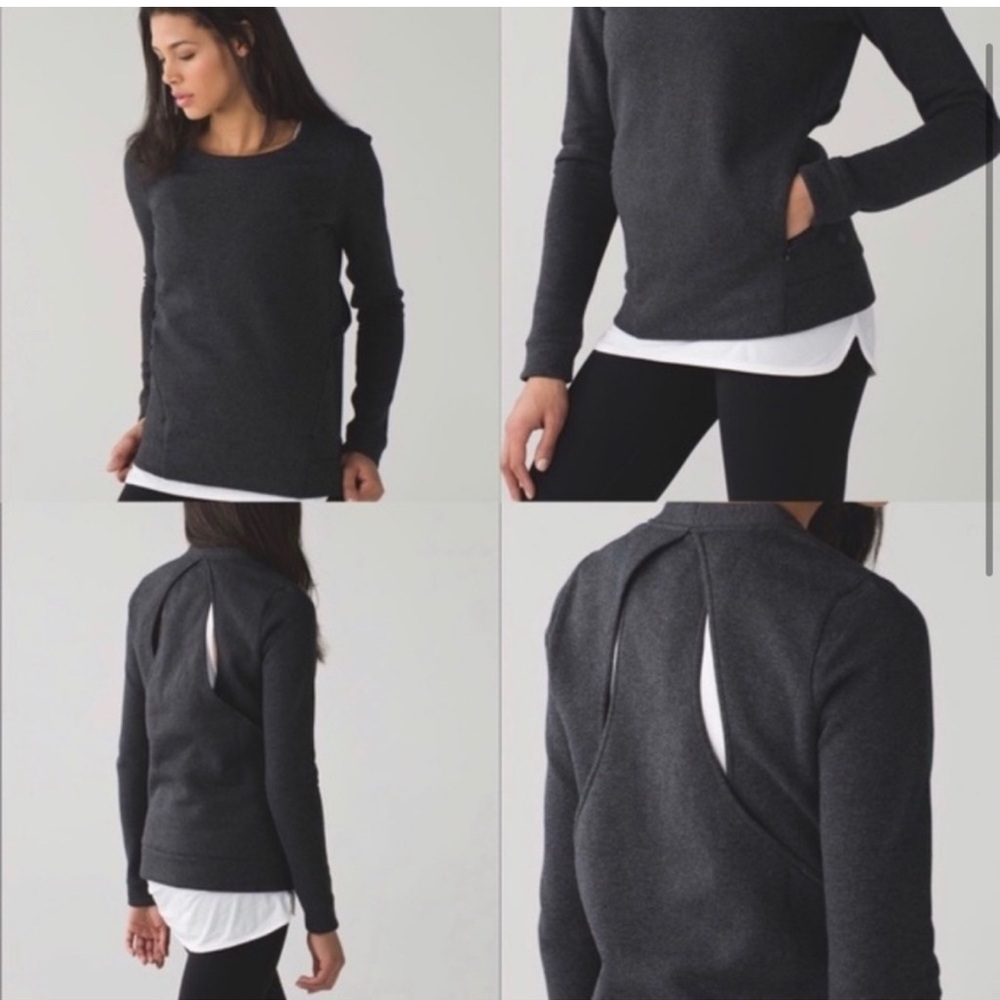 Lululemon Endeavor pullover sweatshirt size 6 cut out back heathered black